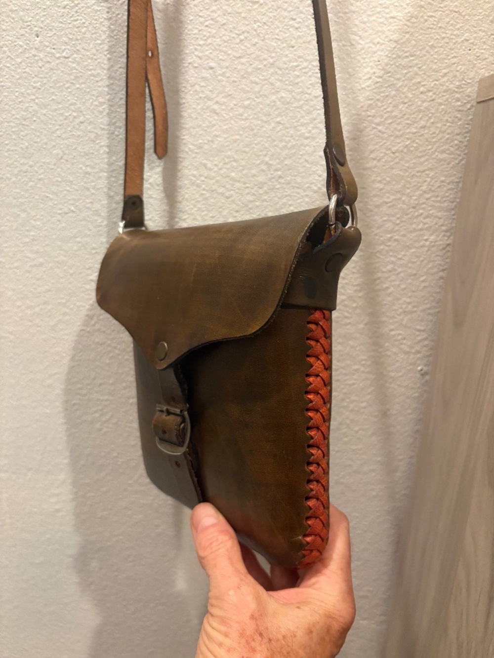 A leather cross body bag